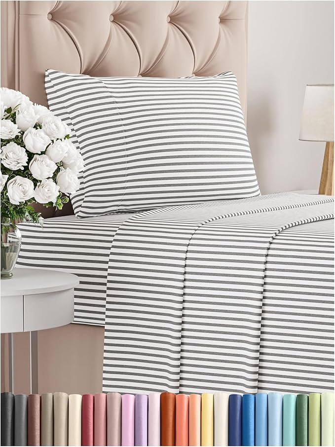 Twin XL Size 3 Piece Sheet Set - Comfy Breathable & Cooling Bed Sheets Set - Hotel Luxury Bedding for Women, Men, Kids, Teens, Boys & Girls - Deep Pockets and Wrinkle Free - Oeko-Tex - Grey Stripes 2