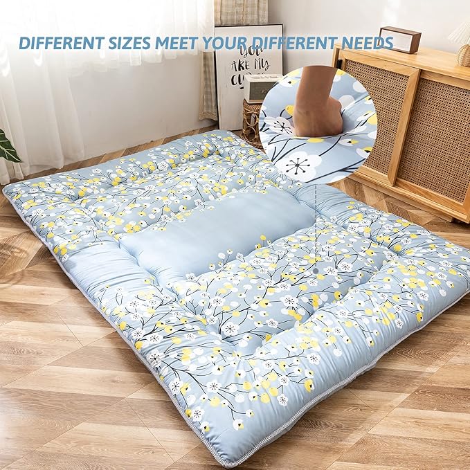 MAXYOYO Little Floral Japanese Futon Floor Mattress, Bed Mattress Topper Portable Thick Sleeping Pad Floor Bed Roll Up Camping Mattress Folding Couch Bed Mattress Pad for Guest Room Twin