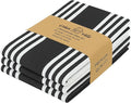 Urban Villa Kitchen Towels 100% Cotton Pack of 3, Highly Absorbent Quick Drying Super Soft Premium Dish Towels for Kitchen with Hanging Loop Hand & Tea Towels - 20x30 Inch, (Black & White, Striped)