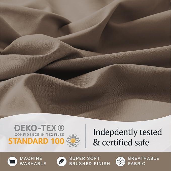 LuxClub 4 PC King Sheet Set, Deep Pockets Wrinkle Free Cooling Bed Sheets Hotel Bedding for Women, Men, Kids & Teens, Includes 1 Fitted Sheet, 1 Flat Sheet and 2 Pillowcases - Silky Soft Dark Khaki