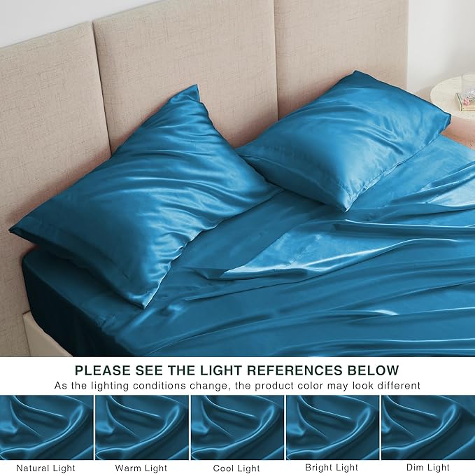 Love's cabin Twin Satin Sheets Sets - 3 Piece Teal Silky Bed Sheets with Deep Pockets, Luxury Silk Feel Satin Twin Size Sheet Set Bedding Set (1 Flat Sheet,1 Fitted Sheet,1 Pillow case)