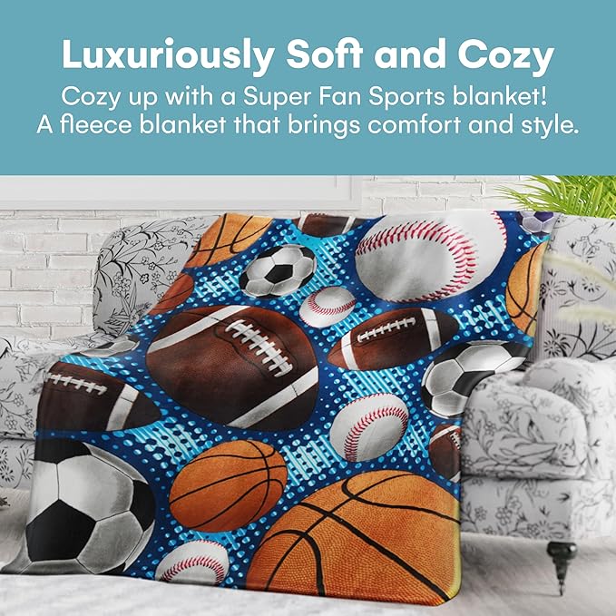 Dawhud Direct Sports Fleece Blanket for Bed, 50x60 Inches Sports Fan Fleece Throw Blanket for Adults and Kids - Soft Plush Blanket - Queen Size