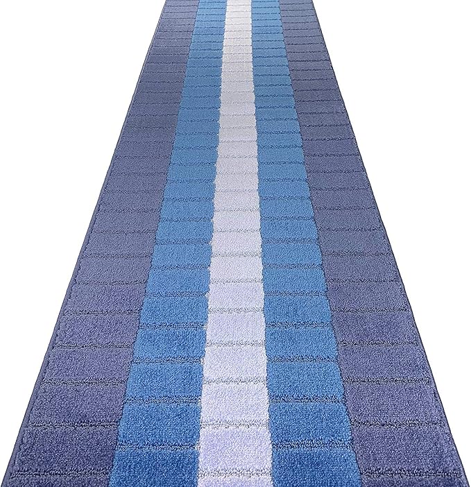 Custom Size Coastal Nautical Style Runner Rug Carpet for Hallway Entryway, Slip Resistant Latex Rubber Backed, 31 inch Wide X Customized Length, Squares Blue, 31 inch X 5 feet