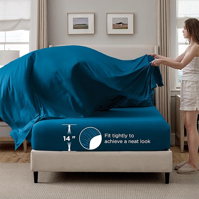 Bedsure Queen Comforter Set Teal - Bed in a Bag Queen Size Bedding 7 Pieces, GentleSoft™ Pintuck Bed Set Gift for Family, Pinch Pleat All Season Comforter with Sheets, Pillowcases & Shams