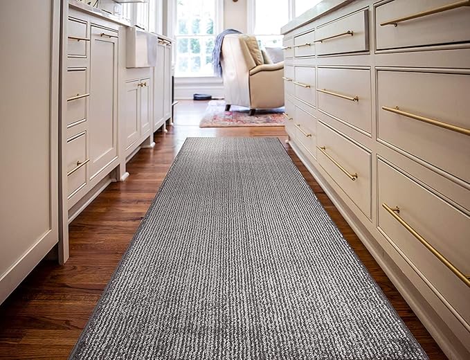Custom Length Cut to Size Wide Width Carpet Runner Rug for Hallways, Skid Resistant Latex Rubber Backed, 31 inch Wide X Customized Length, Stripe Grey, 31 inch X 11 feet