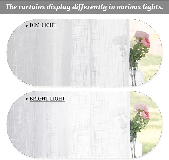 RYB HOME White Curtains Sheer - Linen Textured Privacy Curtains for Bedroom Privacy Windows Decor, Natural Light Flirt Panels for Patio Sliding Door Living Room, W 52 x L 95, 1 Pair