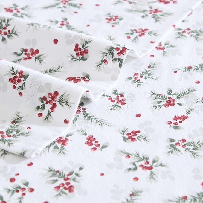 Laura Ashley - Flannel Sheets Full Size, Anti-Pilling & Wrinkle Resistant Cotton, Touchably Soft for All-Season Comfort - Bed Sheets with Matching Pillowcases & Fitted Sheet (Berry Bright Red)