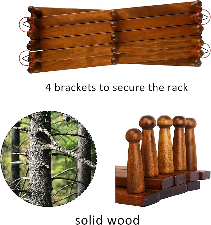 WEBI Accordion Wall Hanger,Expandable Wooden Hat Rack for Wall Mounted Coat Rack,Accordion Hat Hooks Holder for Baseball Caps,17 Peg,Walnut Color