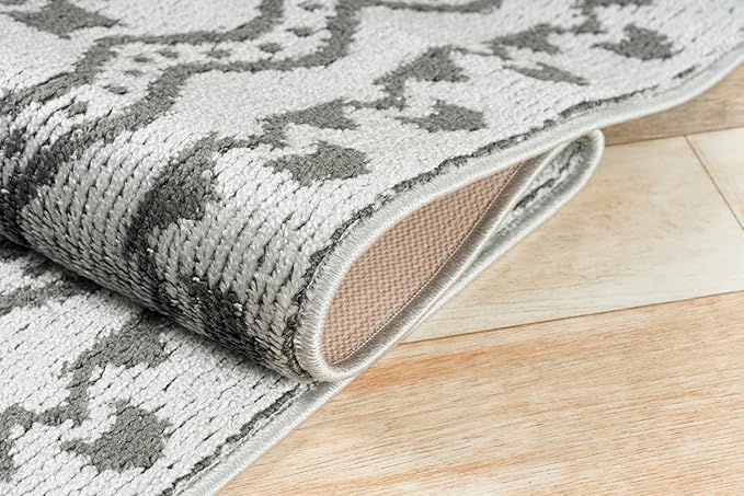 Custom Size Southwestern Style Runner Rug Mat for Wide Hallway Entryway Kitchen Laundry Room with Slip Resistant Latex Rubber Backing, Aztec Light Grey, 31 inch X 12 feet