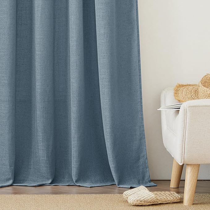 RYB HOME Stone Blue Semi Sheer Curtains 84 inches Long, Grommet Easy Sliding Light Filtering Half Privacy Window Curtains & Drapes for Bedroom Living Room Farmhouse, W 52 x L 84 inches, 2 Pcs
