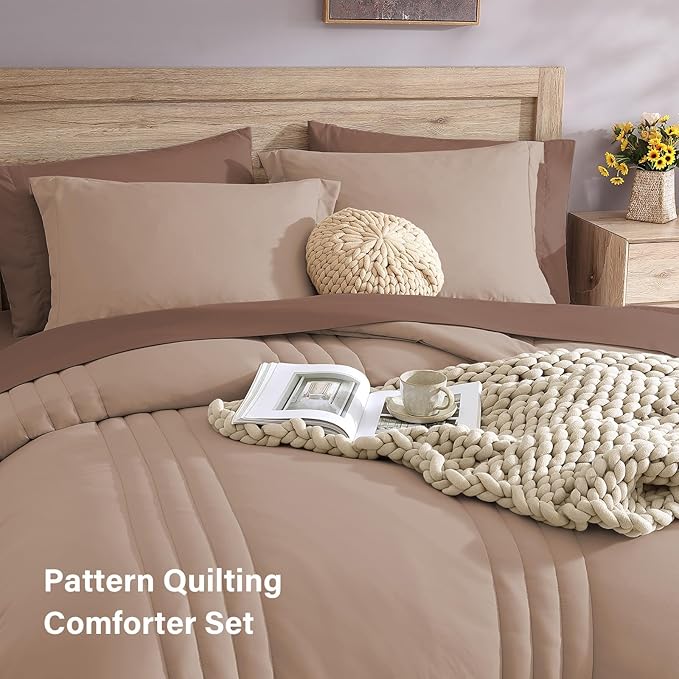 Monbix Twin XL Size Comforter Set - Extra Long 5 Pieces Dorm Bedding Sets, Quilting Design Fluffy Bed in a Bag Twin XL with Sheets, Pillowcase & Sham(Rust Pink)