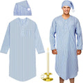 Toulite 4 Pcs Men's Pajama Set Includes Men's Nightshirt Night Sleeping Cap Candle Holder and Candle for Halloween Christmas(3x-large)