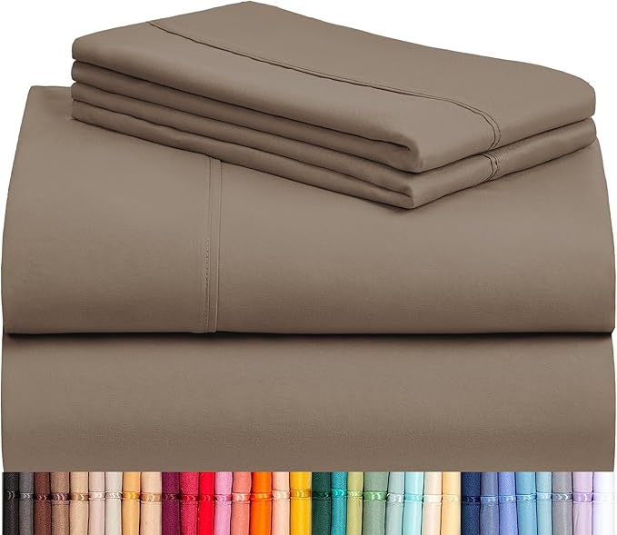 LuxClub 4 PC Sheet Bed Sheets Deep Pockets 18" Eco Friendly Wrinkle Free-Kids-Fitted Sheets Machine Washable Hotel Bedding Silky Soft - Dark Khaki Twin