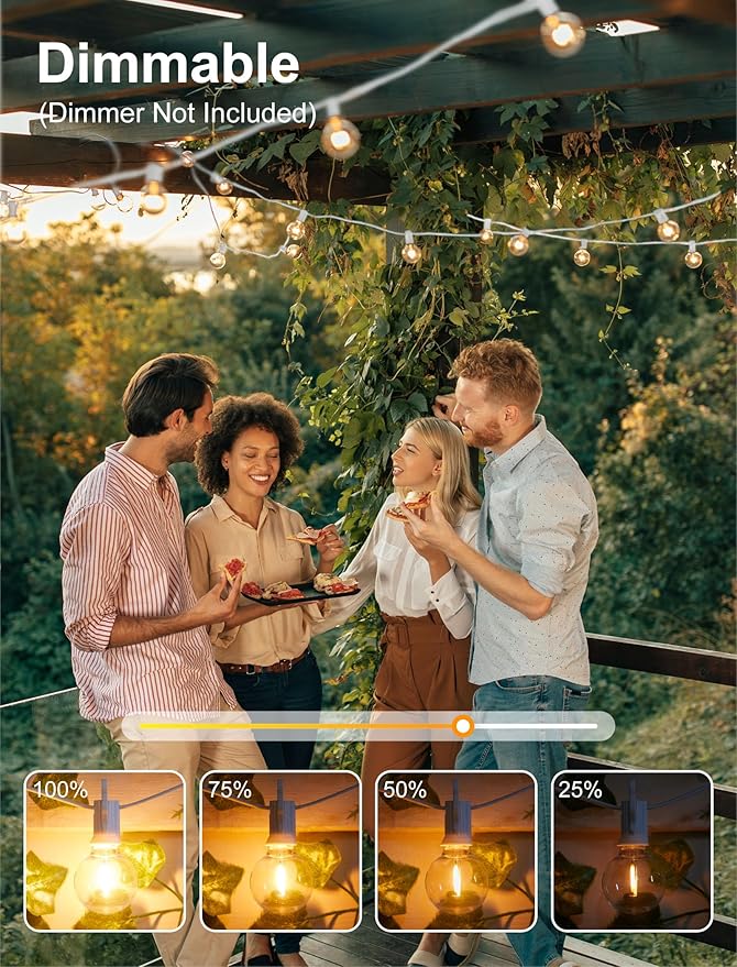 Brightown 60 Feet LED Outdoor String Lights with Shatterproof G40 Edison Bulbs, Connectable and Weatherproof Strand, Commercial Grade Patio Lights for Backyard Garden Patio Decorative, White