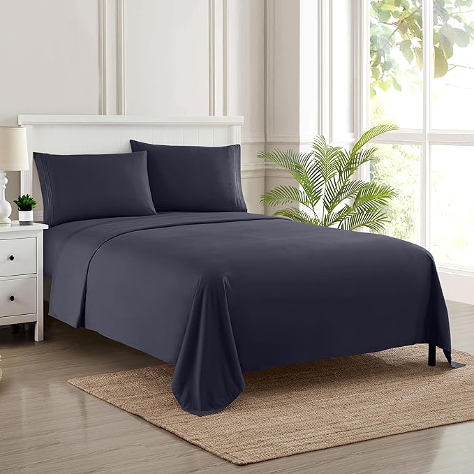 Queen Size Bed Sheets - Breathable Luxury Sheets with Full Elastic & Secure Corner Straps Built In - 1800 Supreme Collection Extra Soft Deep Pocket Bedding, Sheet Set, EXTRA DEEP pocket - Queen, Navy