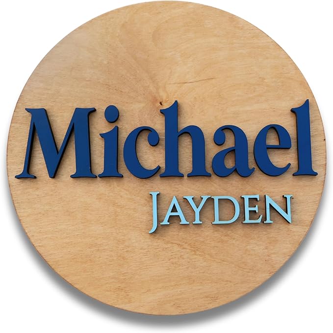 Custom Round Nusery Name Sign, Personalized 3D Baby Name Announcement Sign, Personalized Wooden Wall Plaque, 3D Wall Art for Children & Kids Rooms, Family Name Signs, 30 Colors (Design 9)