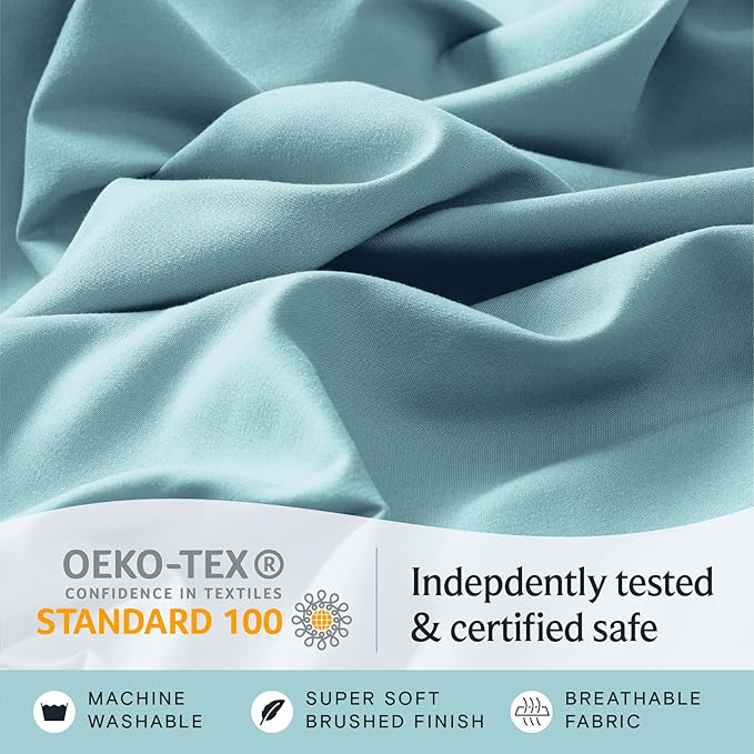 LuxClub 4 PC Queen Sheet Set, Deep Pockets Wrinkle Free Cooling Bed Sheets Hotel Bedding for Women, Men, Kids & Teens, Includes 1 Fitted Sheet, 1 Flat Sheet and 2 Pillowcases - Silky Soft Aqua