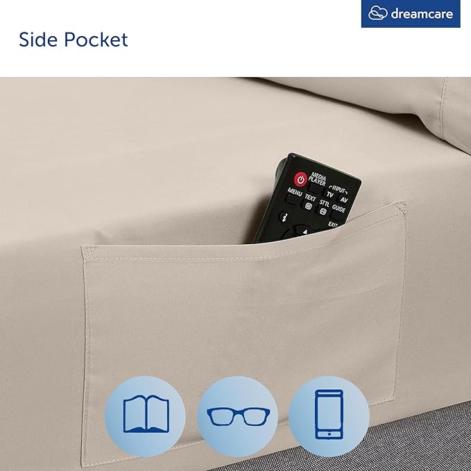 DREAMCARE King Size Sheets Set – 6 pcs Cooling Bed Sheets – up to 15” Deep Pocket King Sheet Set – 2500 Supreme Collection – Extra Soft 100% Brushed Microfiber Hotel Luxury with Side Pocket – Beige