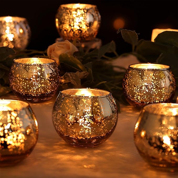 LAMORGIFT 36 Pcs Rose Gold Votive Candle Holders- Rose Gold Party Decorations for Wedding, Bridal Shower Decorations, Engagement, Sweet 16 Birthday Party Table Centerpieces, Mother's Day Decoration