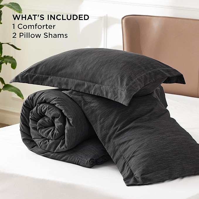 Bedsure Oversized Queen Comforter Set - Black Soft Bedding for All Seasons, Cationic Dyed Bed Set, 3 Pieces, 1 Oversized Queen Size Comforter (98"x98") and 2 Pillow Shams (20"x26"+2")