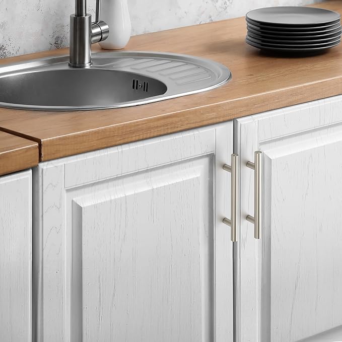 JOY DECOR 60 Pack Cabinet Handles, Brushed Nickel Cabinet Pulls, 3-3/4 in Hole Center Kitchen Cabinet Handles, Stainless Steel T Bar Handles for Dresser Drawers
