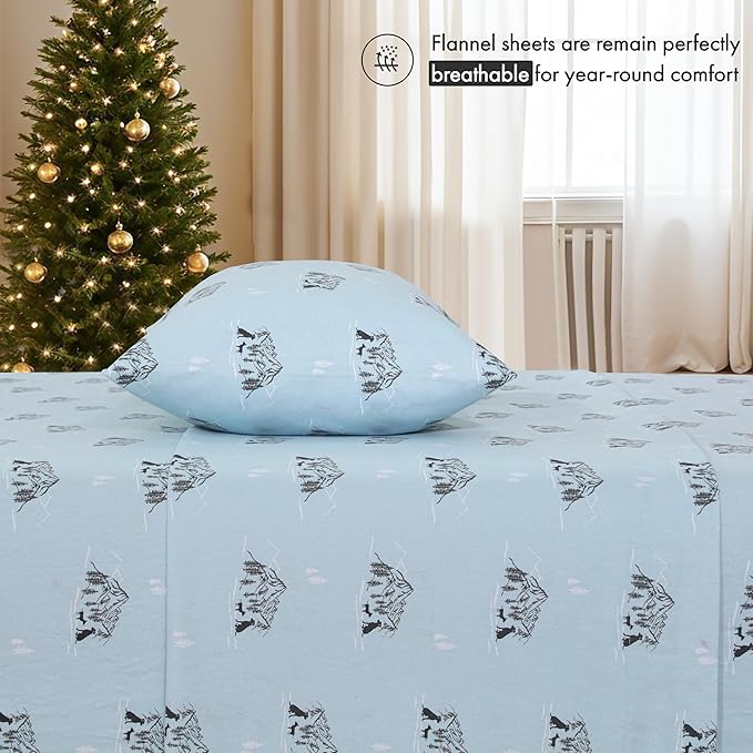 RUVANTI Flannel Sheets California King Size - 100% Cotton Brushed Cal King Bed Sheets Set - Deep Pockets 14 Inches - All Seasons Breathable & Extra Soft - Warm & Cozy, 4 Piece, Soul Dog