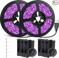 16.4FT Black Light Strip with USB Plug + Battery Box, Adhesive 300LEDs Blacklight Fixture, Battery & USB Operated for Glow Neon Party Birthday Glass Cabinet Fluorescent Poster Fishing Boat
