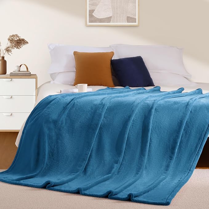 BEAUTEX Fleece Blanket Queen Size Super Soft Flannel Throw Blanket Lightweight Fuzzy Plush Blanket for Couch Sofa or Bed All Seasons (Teal Blue, 90" x 90")