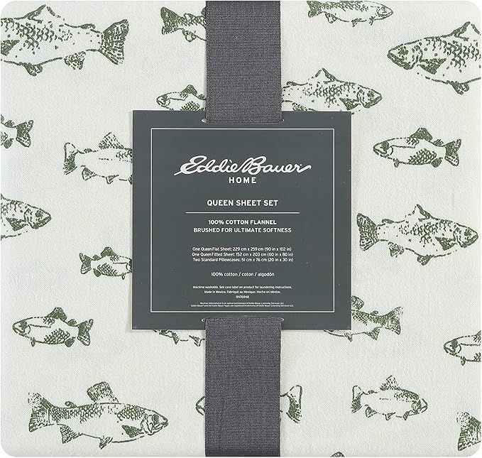 Eddie Bauer - King Sheets, Cotton Flannel Bedding Set, Brushed For Extra Softness, Cozy Home Decor (School of Fish, King)