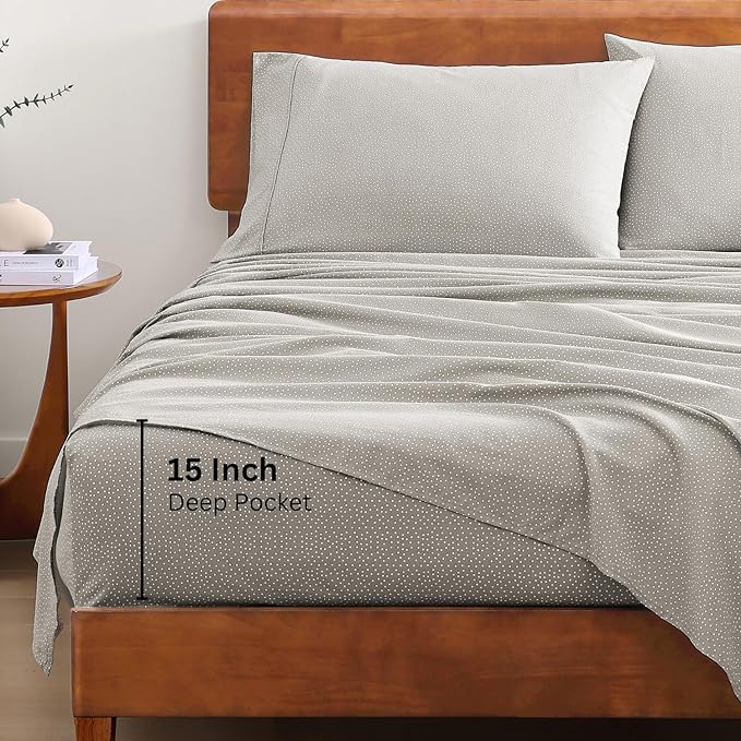 LANE LINEN 100% Organic Cotton Queen Sheets, Fade Resistant Printed Soft & Comfy Luxury Cotton Sheets, Percale Weave, 15" Deep Pocket Available in Variety of Colors- Snowdrop