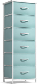 Sorbus Fabric Dresser for Kids Bedroom - Chest of 6 Drawers, Tall Storage Tower, Clothing Organizer, for Closet, for Playroom, for Nursery, Steel Frame, Fabric Bins - Wood Handle (Aqua)