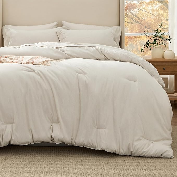 Bedsure Full Comforter Set Beige - Bed in a Bag Full Size Bedding 7 Pieces, Cationic Dyed Bed Set Gift for Family, Beige Soft Bedding for All Seasons Comforter with Sheets, Pillowcases & Shams
