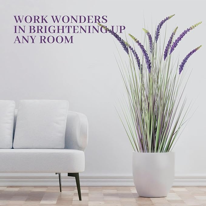 KOL 4ft Artificial Veronica Spiked Speedwell Grass, 47in Faux Veronica Spicata Flower, Tall Fake Reed Grass for Home Office Garden Wedding Decor, Indoor Outdoor Fake Plant, UV-Resistant, Purple
