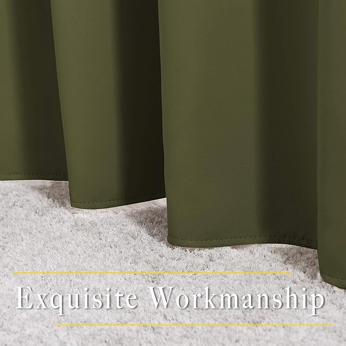 NICETOWN Blackout Curtains for Living Room - Functional Blackout Curtains/Panels for Bedroom, Window Decoration, Privacy Assured (Set of 2, 52 x 95 inches in Olive Green)