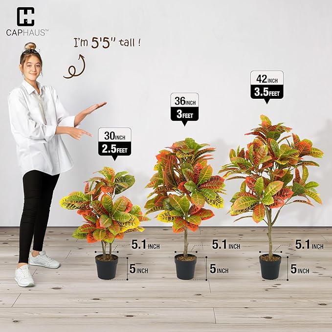 Fencer Wire 30 Inch Artificial Topiary Croton Tree, UV Resistant Artificial Outdoor Plants, Faux Bushes and Shrub, Fake Trees in Pot with Dried Moss, Artificial Plants for Front Porch, Indoor, Outdoor