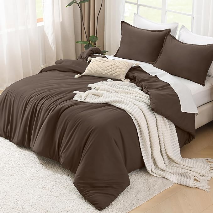Litanika Comforters Full Size Chocolate, 3 Pieces Lightweight Solid Bedding Set & Collections, All Season Fluffy Bed Set (79x90 Inches Comforter & 2 Pillowcases)
