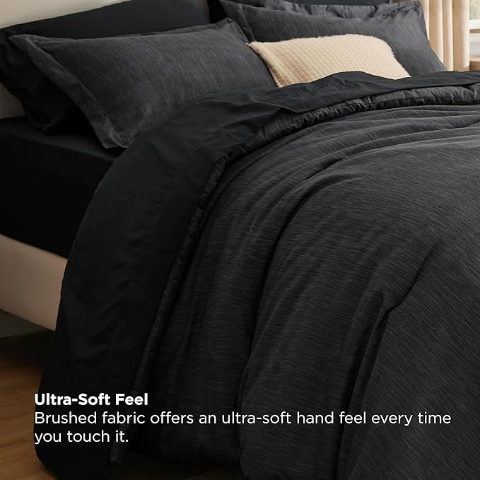 Bedsure Full Comforter Set Black - Bed in a Bag Full Size Bedding 7 Pieces, Cationic Dyed Bed Set Gift for Family, Black Soft Bedding for All Seasons Comforter with Sheets, Pillowcases & Shams