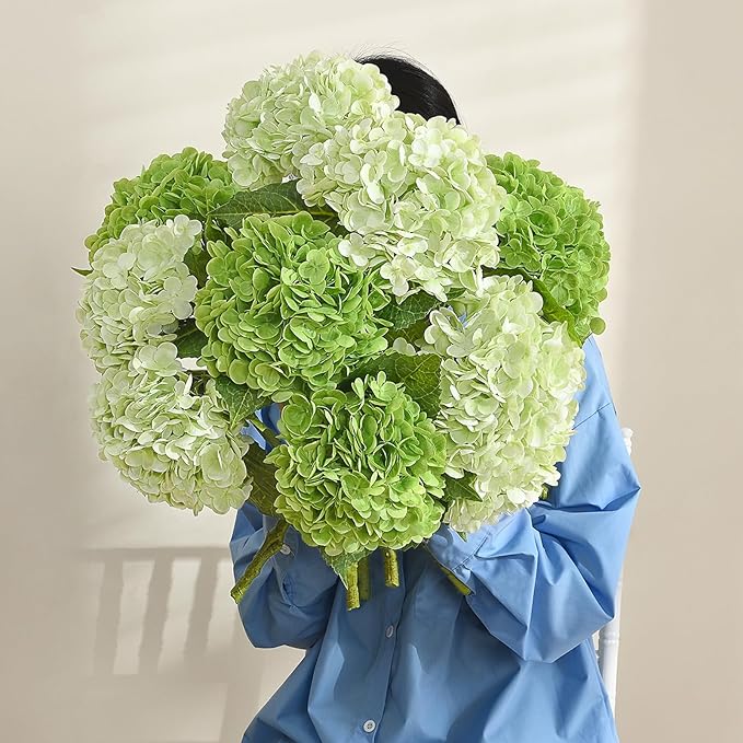MARTINE MALL 3Pcs 21in Hydrangea Artificial Flowers, Latex Real Touch Hydrangeas Lifelike Large Hydrangea Flowers for Home Decor Party Arrangements Wedding Bouquets Centerpieces (Dark Green)