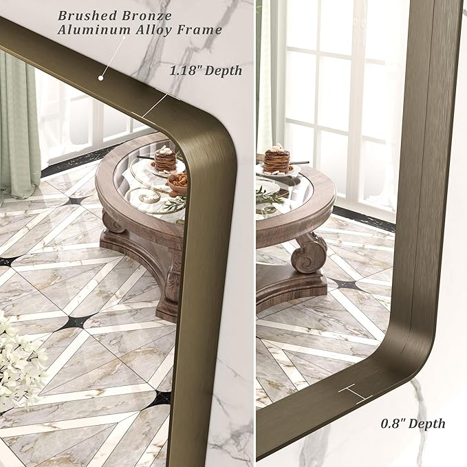 24x32 Bronze Bathroom Mirror, Rounded Rectangle Bronze Frame Mirror, Brushed Bronze Bathroom Vanity Mirror Wall-Mounted, Anti-Rust, Hangs Horizontally or Vertically