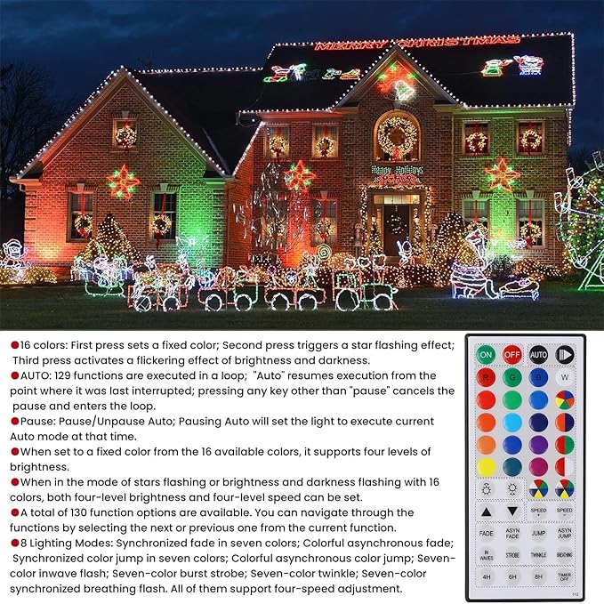 LJLNION 98.5ft Christmas Lights Color Changing with Remote, 300 LED RGB Fairy String Lights Halloween Decorative Lights, 8 Lighting Modes & Timer, Plug in Indoor Outdoor Xmas Wedding Party Decor