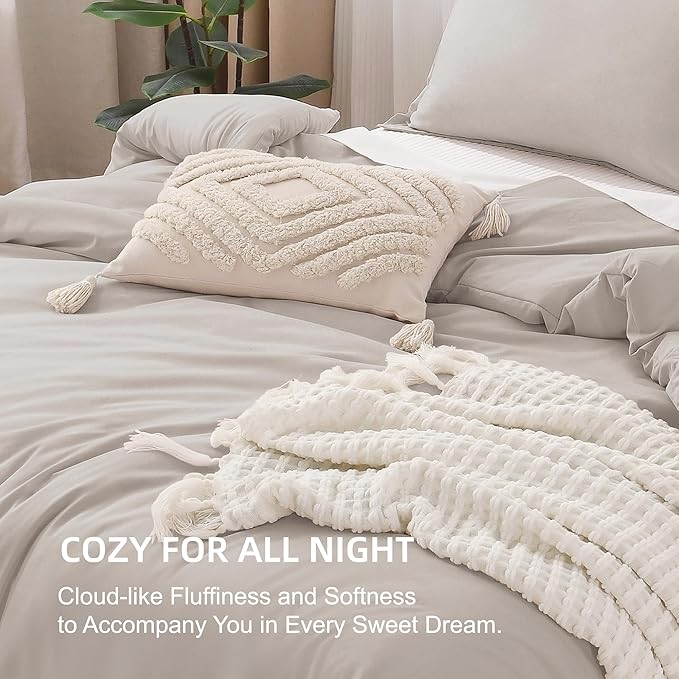 Litanika Comforters Linen Oversized Queen Size, 3 Pieces Lightweight Solid Bedding Comforter Set, All Season Fluffy Bed Set (98x98In Comforter & 2 Pillowcases)