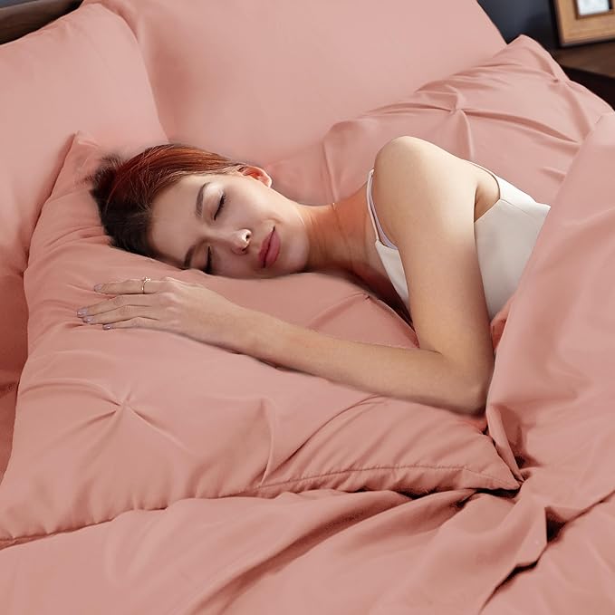 Bedsure California King Comforter Set Dusty Pink - Bed in a Bag California King 7 Pieces, GentleSoft™ Pintuck Bed Set Gift for Family, Pinch Pleat Dusty Pink Comforter with Sheets, Pillowcases & Shams