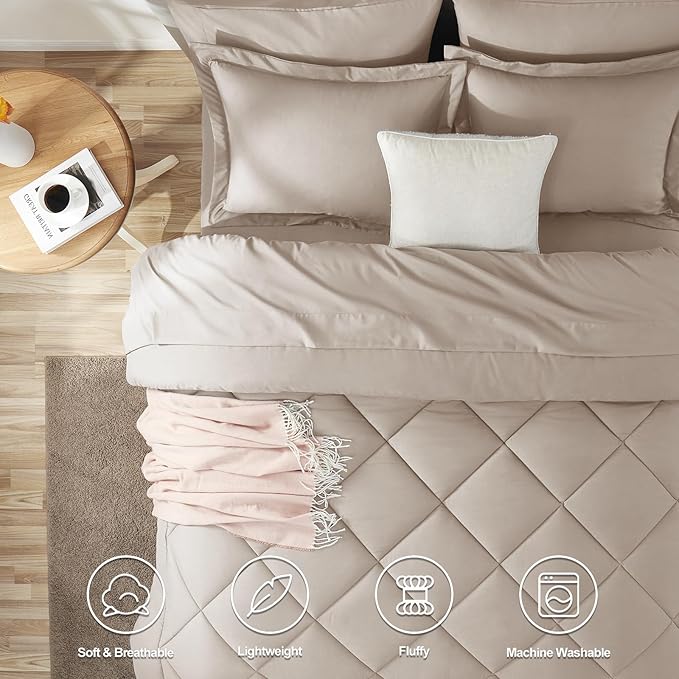 CozyLux Full Size Comforter Sets Linen - 7 Pieces Bed in a Bag Full, Luxury Soft Bed Set for All Seasons, Bedding Set with Down Alternative Comforter, Sheets, Pillowcases & Shams