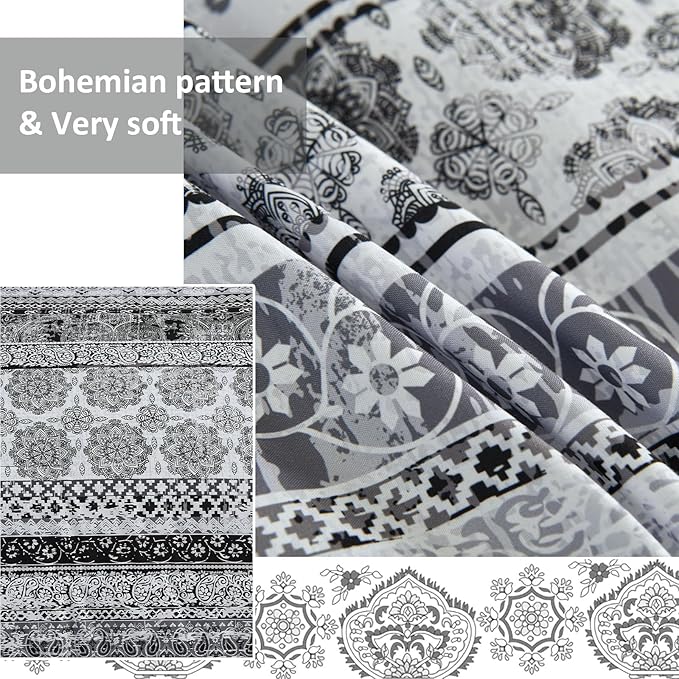Boho King Size Comforter Set 8 Pieces,Gray Bohemian Striped Bed in a Bag,Floral Soft Microfiber Bedding Comforter Set
