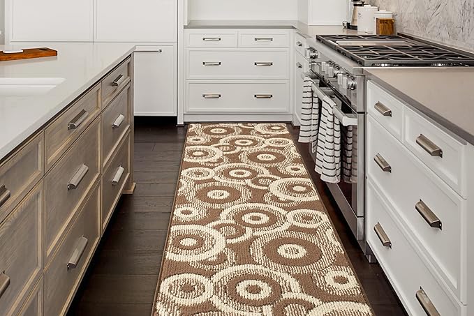 Custom Length Cut to Size Modern Farmhouse Carpet Runner Rug for Hallways, Non Slip Rubber Backed, 31 inch Wide X Customized Length, Geo Brown, 31 inch X 16 feet