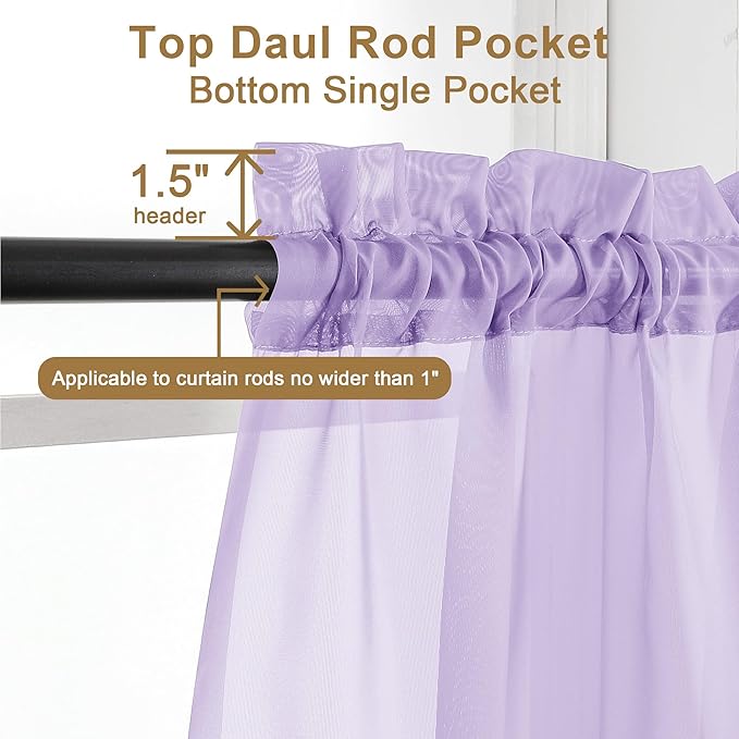 Chyhomenyc Lilac Sheer Curtains 30 inch Length 2 Panels, Light Filtering Voile Rod Pocket Short Window Curtians for Bathroom Living Room Farmhouse Small Windows, 42Wx30L inches