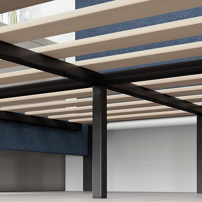 ZINUS Omkaram Upholstered Platform Bed Frame, Mattress Foundation, Wood Slat Support, No Box Spring Needed, Easy Assembly, King, Navy