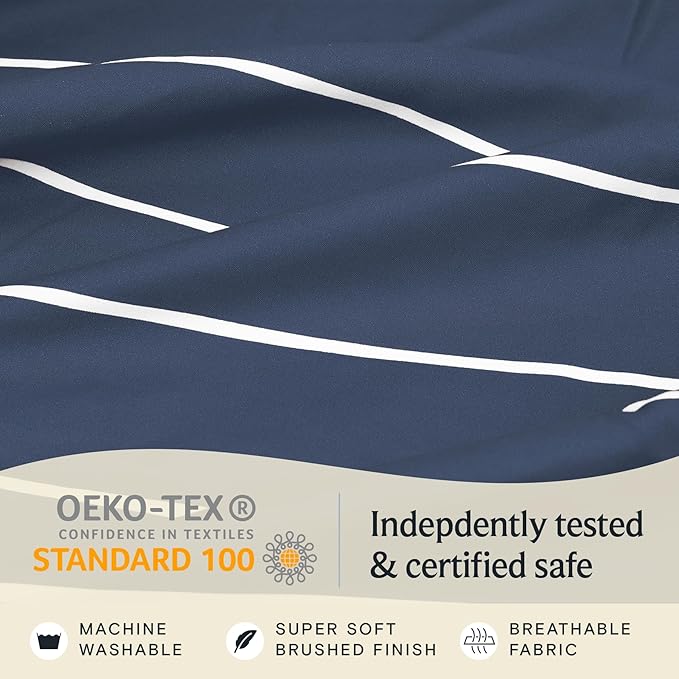 LuxClub 4 PC King Size Sheet Set Bed Sheets, Breathable Luxury Deep Pockets Wrinkle Free Cooling Sheets Machine Washable Hotel Bedding (King, Striped Navy)