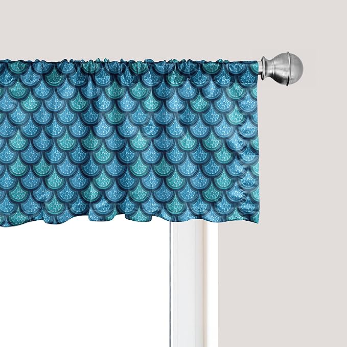 Ambesonne Fish Scale Window Valance Pack of 2, Nautical Design Realistic Graphic Water Drops on Half Circles Print, Rod Pocket Curtain Valances for Kitchen Bedroom, 42" X 18", Blue and Turquoise