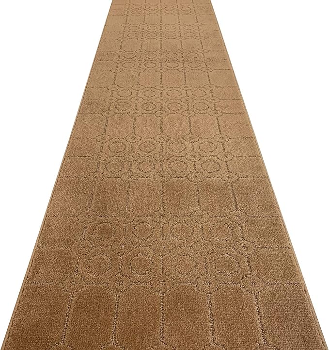 Custom Size Modern Abstract Floor Carpet Runner Rug for Hallways, Slip Resistant Latex Rubber Backed, 31 inch Wide X Customized Length, Art Gold Tan, 31 inch X 3 feet, Doormat Size